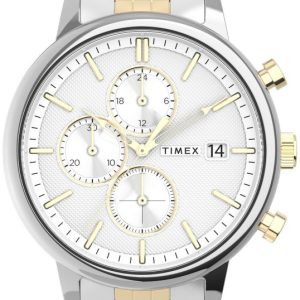Timex Herrklocka TW2V01800 Chicago Vit/Gulguldtonat stål Ø45 mm