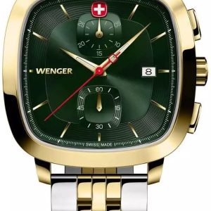 Wenger Herrklocka 01.1933.105 Vintage Grön/Gulguldtonat stål