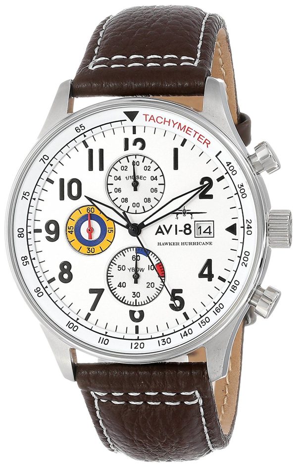 avi-8 herrklocka av-4011-01 hawker hurricane vit/läder ø42 mm