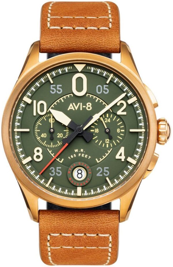avi-8 herrklocka av-4089-02 spitfire grön/läder ø42 mm