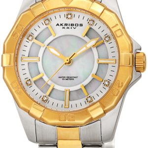Akribos XXIV Damklocka AK1006TTG Crystal Vit/Gulguldtonat stål Ø34