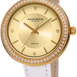 Akribos XXIV Damklocka AK1067YG Diamond Guld/Läder Ø35 mm