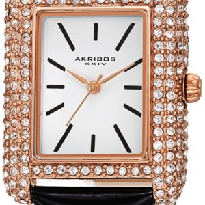 Akribos XXIV Damklocka AK1068BK Crystal Vit/Läder