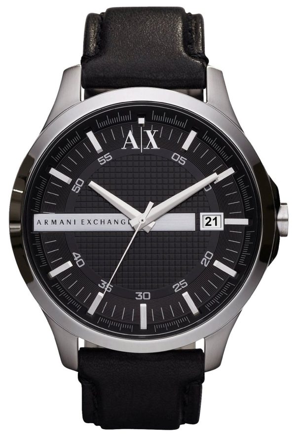 armani exchange herrklocka ax2101 hampton svart/läder ø47 mm