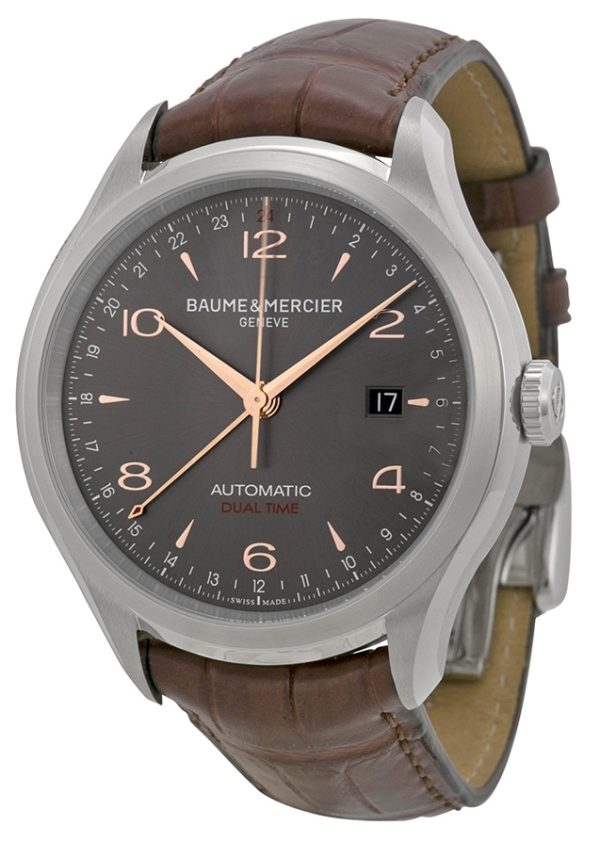 baume & mercier herrklocka moa10111 clifton grå/läder ø43 mm