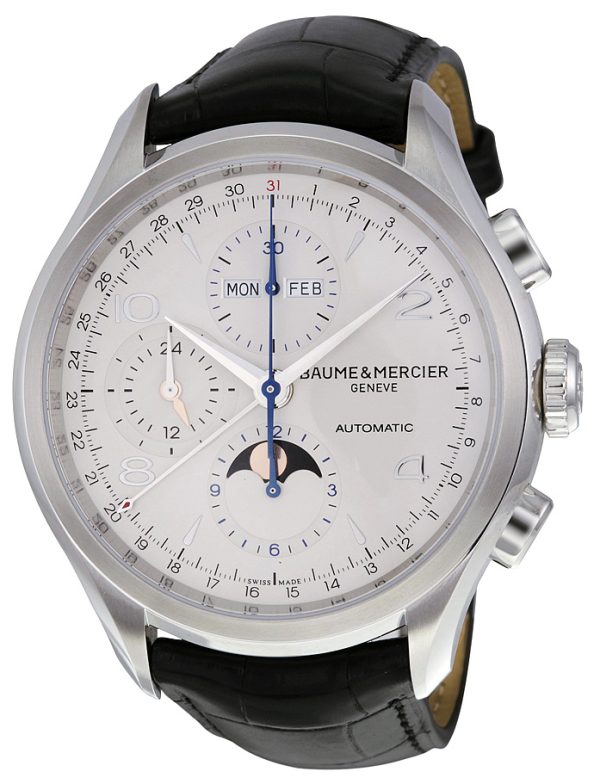 baume & mercier herrklocka moa10278 clifton silverfärgad/läder