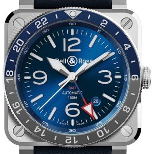 Bell & Ross Herrklocka BR0393-BLU-ST/SCA BR 03-93 GMT Blå/Läder