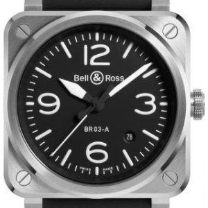 Bell & Ross Herrklocka BR03A-BL-ST/SRB BR 03 Svart/Gummi