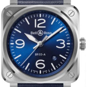 Bell & Ross Herrklocka BR03A-BLU-ST/SCA BR 03 Blå/Läder