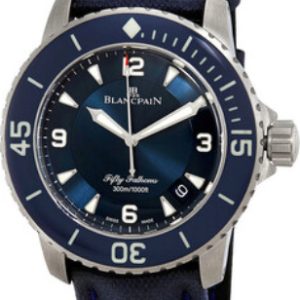 Blancpain Herrklocka 5015-12B40-O52A Fifty Fathoms Blå/Läder Ø45 mm