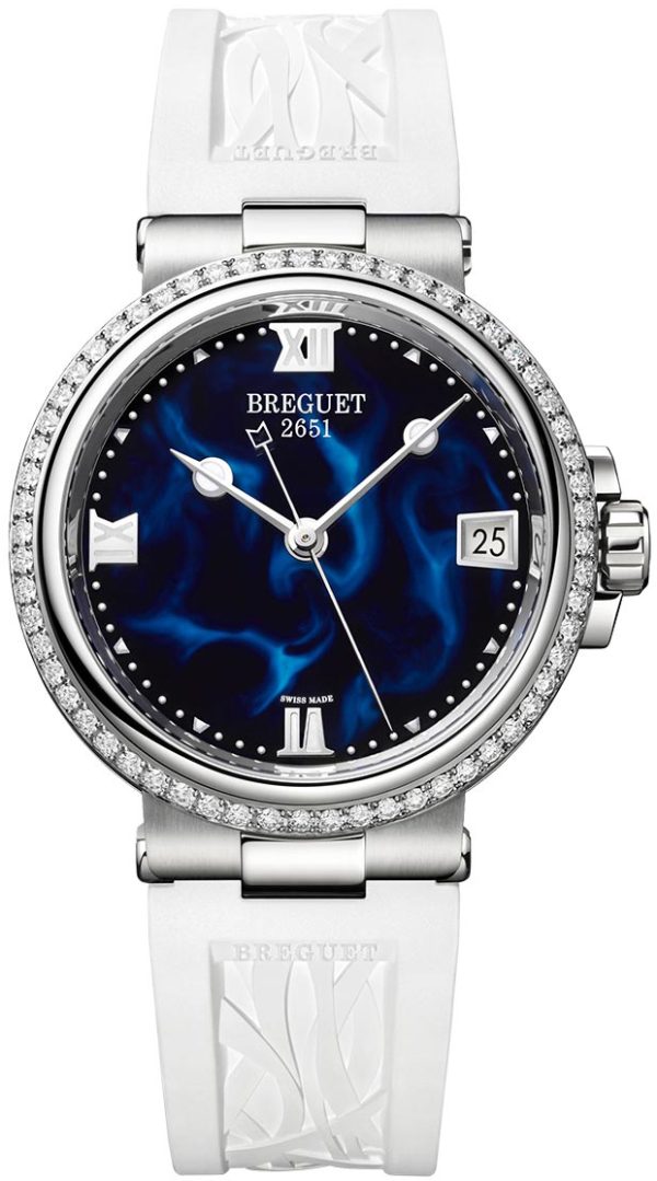 breguet damklocka 9518st-e2-584-d000 marine blå/gummi ø33.8 mm