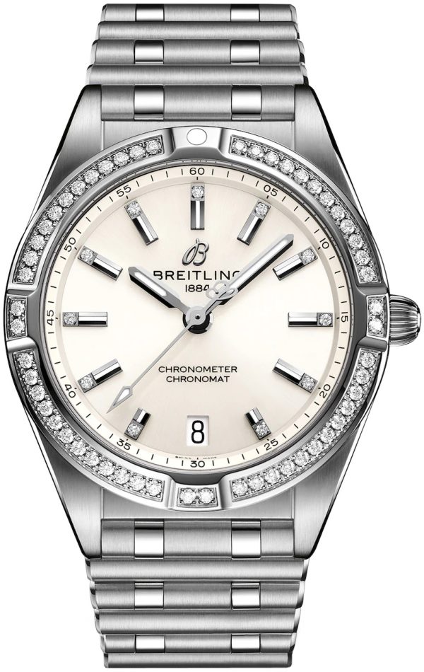 breitling damklocka a77310591a1a1 chronomat 32 vit/stål ø32 mm