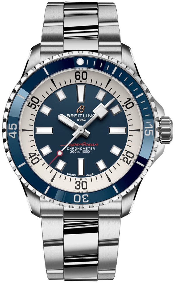 breitling herrklocka a17375e71c1a1 superocean automatic 42 blå/stål