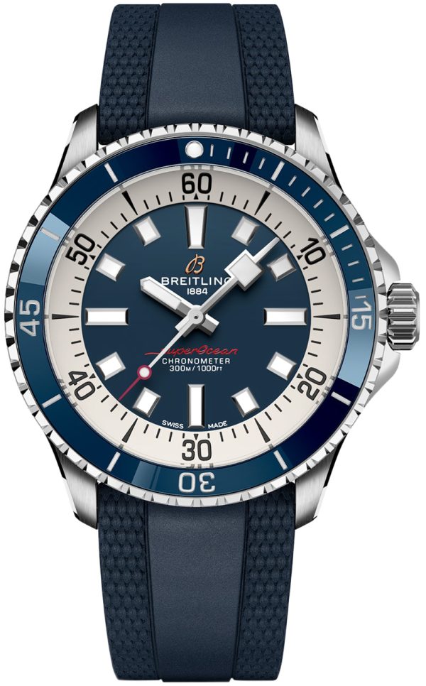 breitling herrklocka a17375e71c1s1 superocean automatic 42 blå/gummi