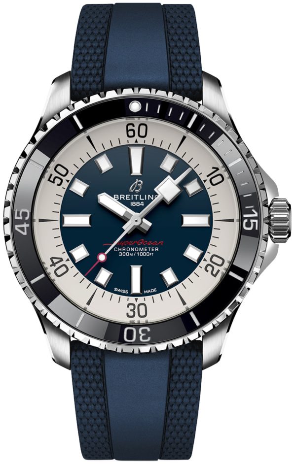 breitling herrklocka a17376211c1s1 superocean automatic 44 blå/gummi