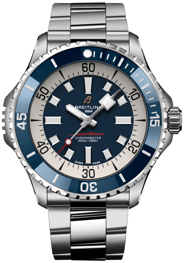 breitling herrklocka a17378e71c1a1 superocean automatic 46 blå/stål