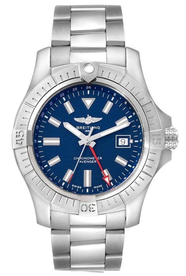 breitling herrklocka a32395101c1a1 avenger ii gmt blå/stål ø45 mm