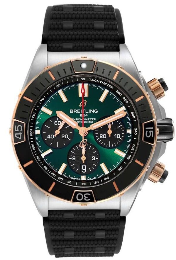 breitling herrklocka ub0136251l1s1 super chronomat b01 44 grön/gummi