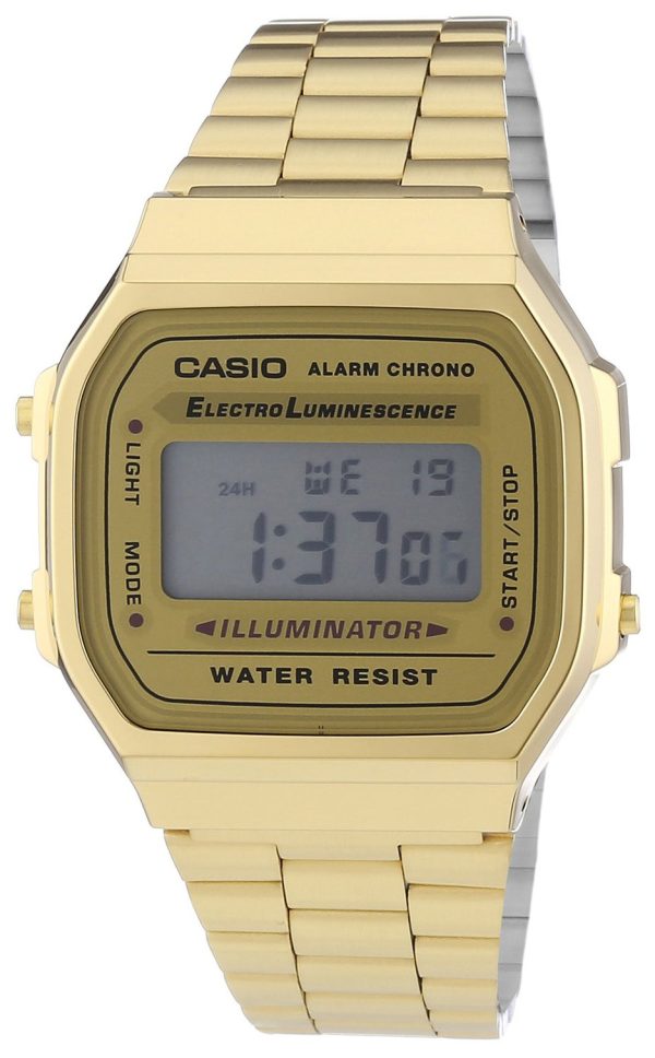 casio herrklocka a168wg-9ef collection lcd/gulguldtonat stål