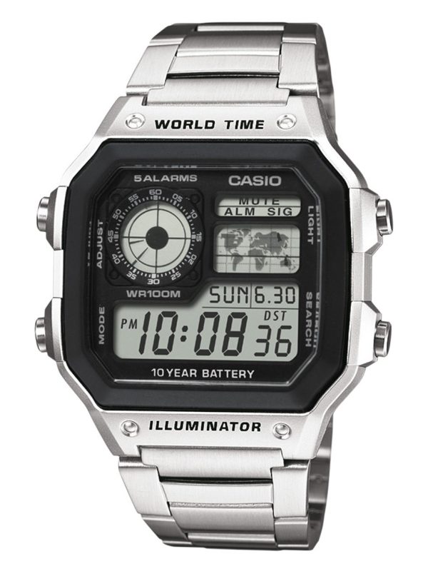 casio herrklocka ae-1200whd-1avef collection lcd/stål 42x42 mm