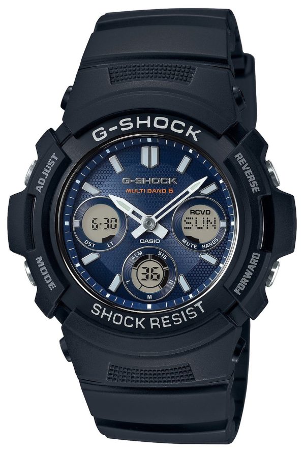 casio herrklocka awg-m100sb-2aer g-shock blå/resinplast ø46 mm