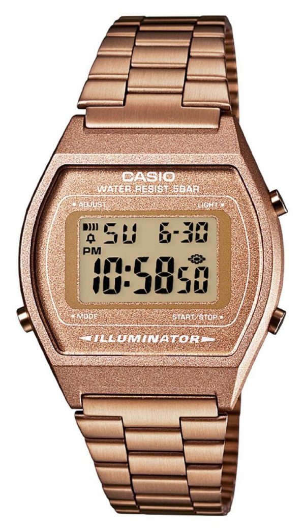 casio herrklocka b640wc-5aef collection lcd/roséguldstonat stål