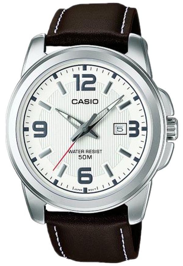 casio herrklocka mtp-1314pl-7avef collection vit/läder ø45 mm