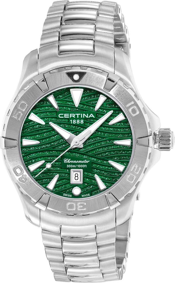 certina damklocka c032.251.11.091.09 ds action grön/stål ø34 mm