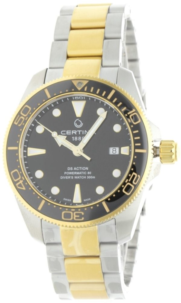 certina herrklocka c032.607.22.051.00 ds action svart/guldtonat stål