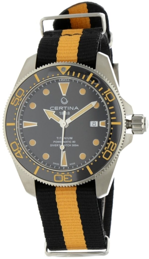 certina herrklocka c032.607.48.051.00 ds action svart/textil ø43 mm