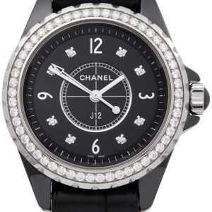 Chanel Damklocka H4189 J12 Svart/Läder Ø33 mm