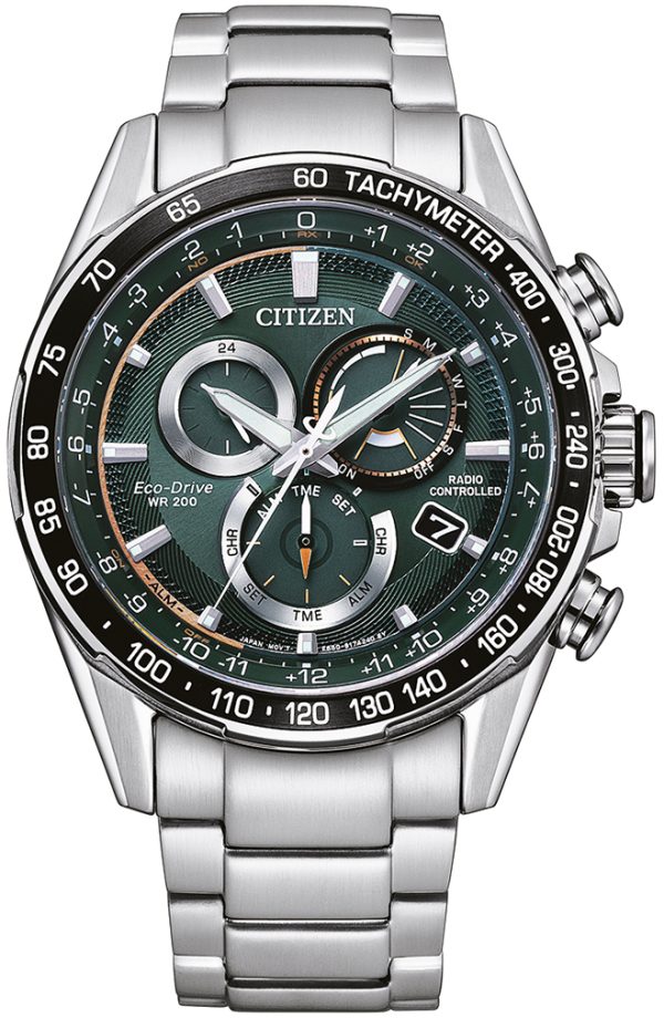 citizen herrklocka cb5914-89x radio controlled grön/stål ø43 mm