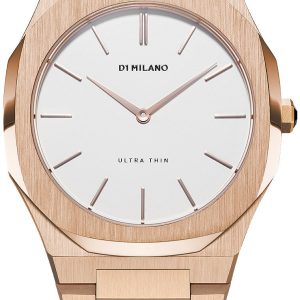 D1 Milano Damklocka UTBL02 Ultra Thin Vit/Roséguldstonat stål Ø38