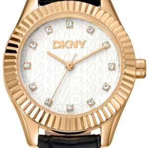 DKNY Damklocka DK1L017L0025 Chambers Glitz Silverfärgad/Läder Ø30