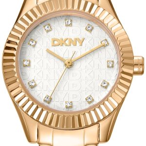 DKNY Damklocka DK1L017M0055 Chambers Glitz Vit/Guldtonat stål Ø30 mm