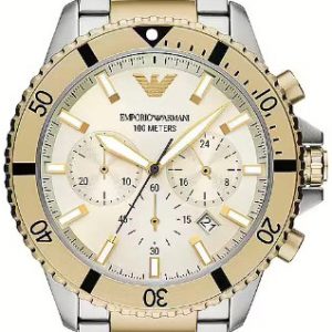 Emporio Armani Herrklocka AR11606 Diver Beige/Gulguldtonat stål Ø43