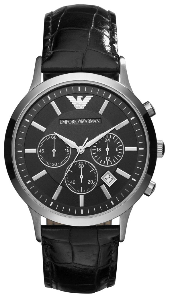 emporio armani herrklocka ar2447 renato svart/läder ø43 mm