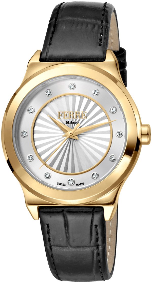 ferrè milano damklocka fm1l125l0211 silverfärgad/läder ø34 mm