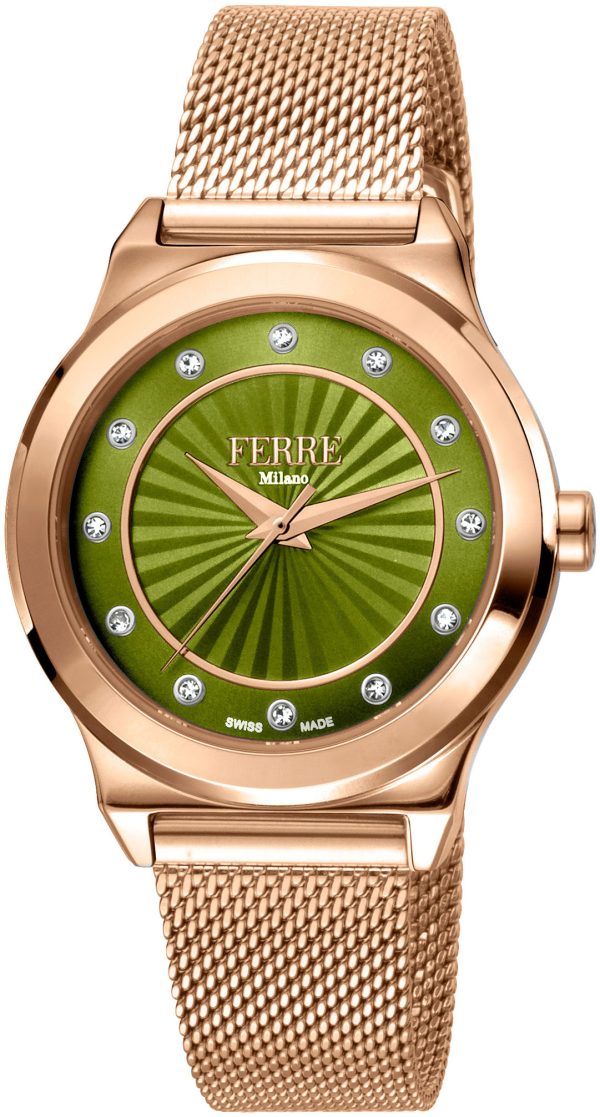 ferrè milano damklocka fm1l125m0271 grön/roséguldstonat stål ø34