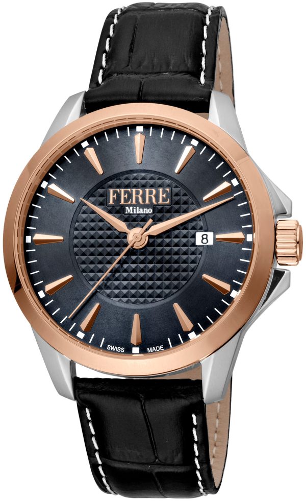 ferrè milano herrklocka fm1g157l0031 lenio grå/läder ø42 mm