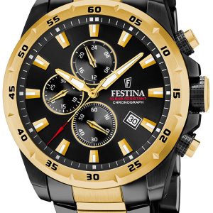 Festina Herrklocka F20563-1 Timeless Svart/Gulguldtonat stål Ø45 mm