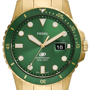 Fossil Herrklocka FS5950 Blue Grön/Guldtonat stål Ø42 mm