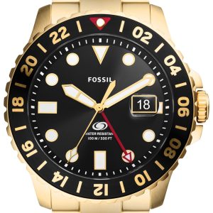 Fossil Herrklocka FS5990 Blue Svart/Guldtonat stål Ø46 mm