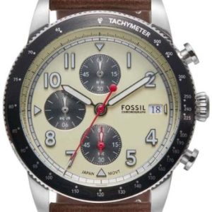 Fossil Herrklocka FS6042 Sport Tourer Beige/Läder Ø42 mm