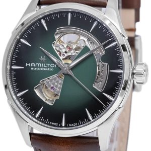 Hamilton Herrklocka H32705560 Jazzmaster Open Heart Auto Grön/Läder