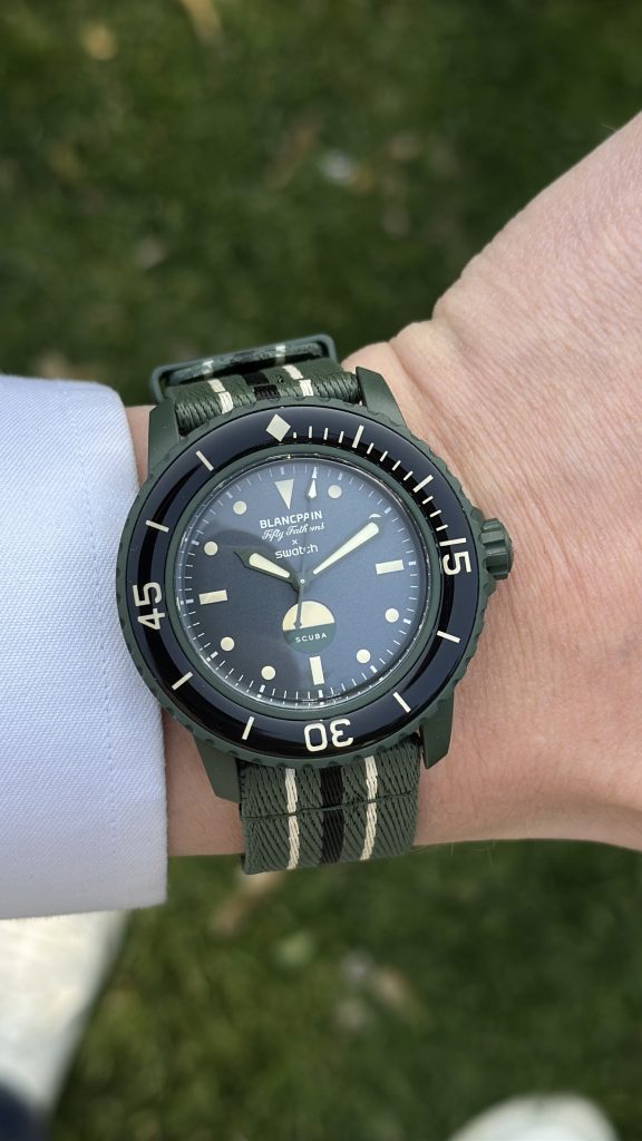 Hands on the bioceramic scuba fifty fathoms collection green abyss wrist shot hands on the bioceramic scuba fifty fathoms collection green abyss wrist shot