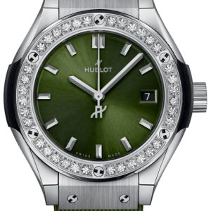 Hublot Damklocka 591.NX.8970.RX.1204 Classic Fusion Grön/Gummi Ø29