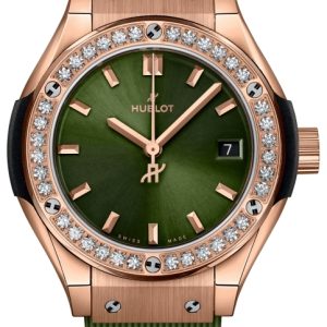 Hublot Damklocka 591.OX.8980.RX.1204 Classic Fusion Grön/Gummi Ø29