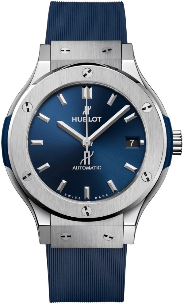 hublot herrklocka 565.nx.7170.rx classic fusion blå/gummi ø38 mm
