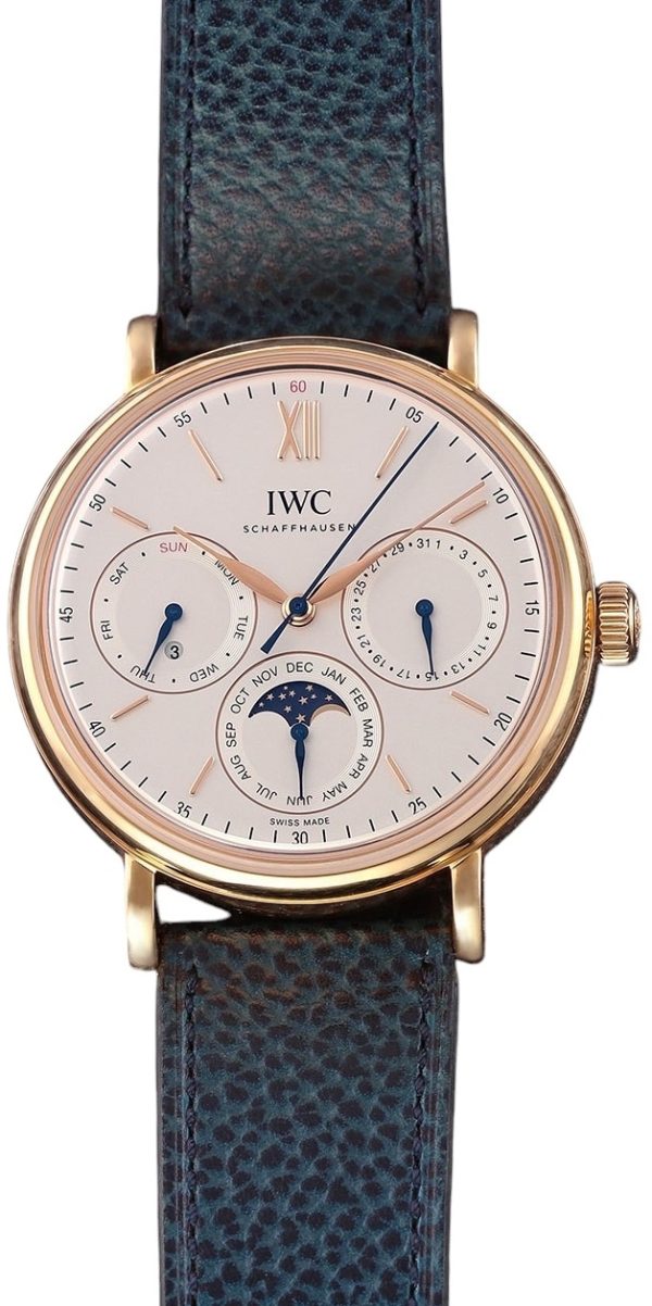 iwc herrklocka iw344602 portofino vit/läder ø40 mm